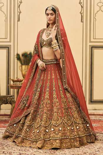 Itrh Sindoori Raw Silk Bridal Lehenga Set 