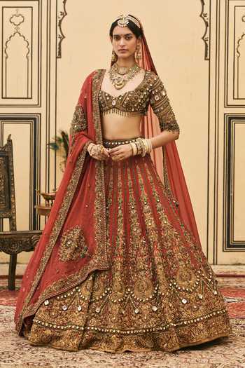 Itrh Sindoori Raw Silk Bridal Lehenga Set 