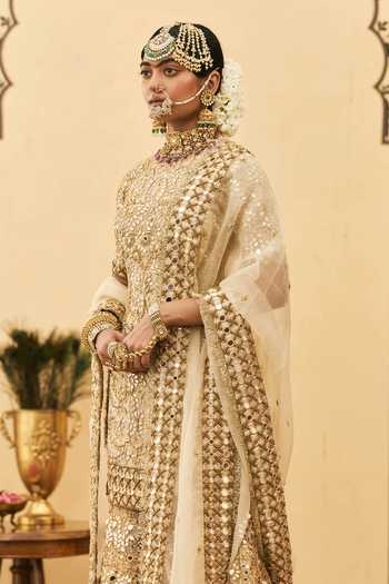Itrh Fawn Embroidered Kurta Gharara Set 