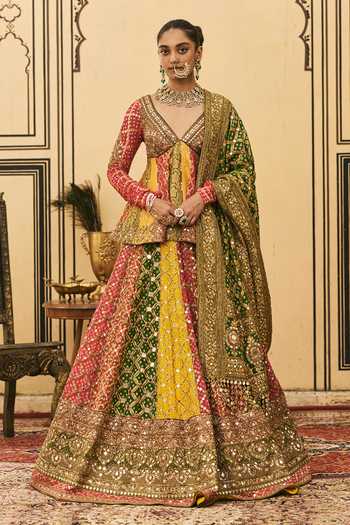 Itrh Rangeen Bandhani Pattern Peplum Top Lehenga Set