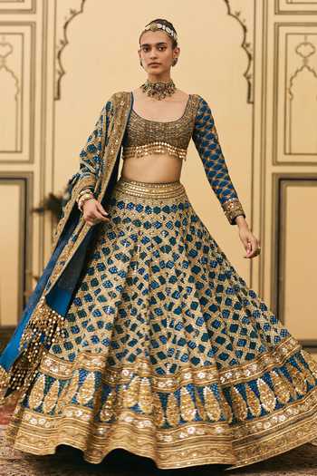 Itrh Blue Bandhani Pattern Lehenga Set 