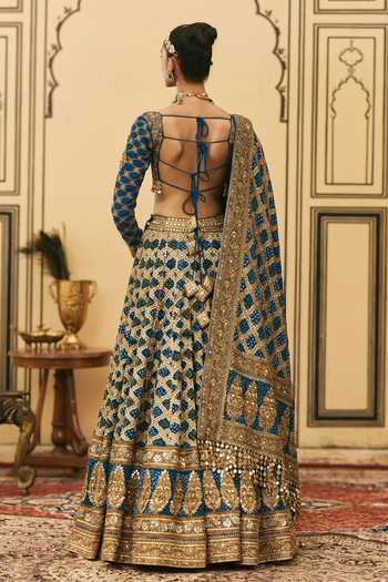 Itrh Blue Bandhani Pattern Lehenga Set 