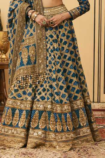 Itrh Blue Silk Square Neck Bandhani Pattern Lehenga Set at Aza Fashions Itrh_Blue Silk Square Neck Bandhani Pattern Lehenga Set _at_Aza_Fashions