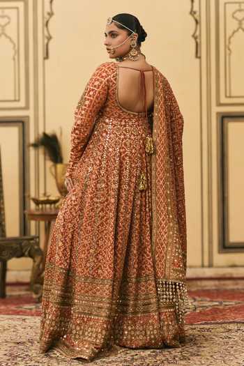 Itrh Rust Bandhani Anarkali Set