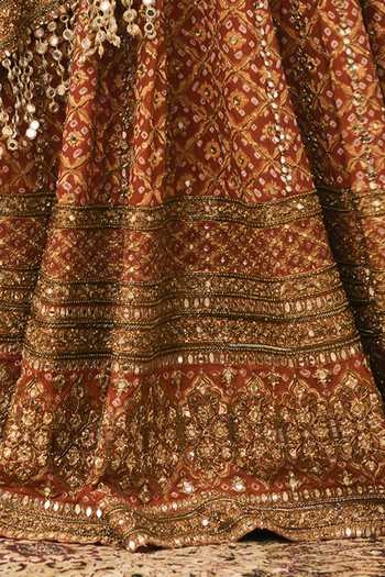 Itrh_Orange Crepe Scoop Neck Rust Bandhani Anarkali Set _Online_at_Aza_Fashions