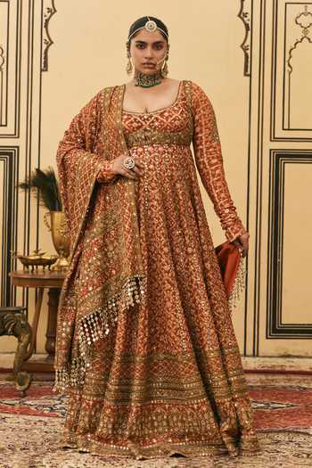 Itrh Rust Bandhani Anarkali Set