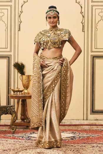 Itrh Kansya Tissue Brocade Saree With Blouse
