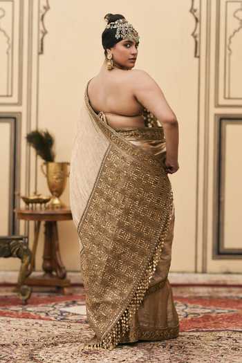 Itrh Puratan Tissue Brocade Metal Corset With Saree