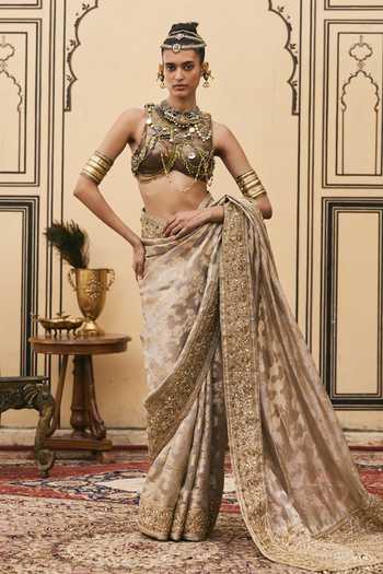 Itrh Dhoomra Tissue Brocade Saree With Metal Blouse