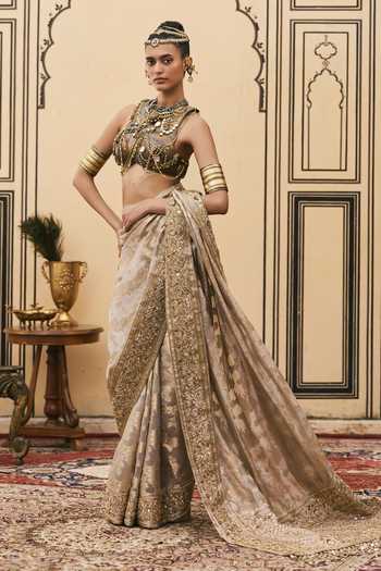 Buy Itrh Silver Tissue, Brocade Halter Neck Dhoomra Saree With Metal Blouse Online at Aza Fashions Buy_Itrh_Silver Tissue, Brocade Halter Neck Dhoomra Saree With Metal Blouse _Online_at_Aza_Fashions
