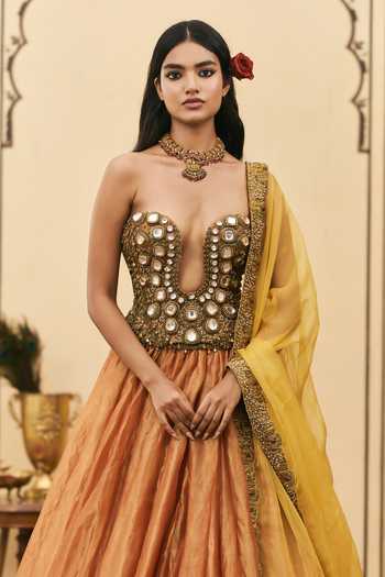Itrh Orange Tissue, Net, Organza Beads, Stones, Mirrors Narangi Brocade Lehenga Set Online at Aza Fashions Itrh_Orange Tissue, Net, Organza Beads, Stones, Mirrors Narangi Brocade Lehenga Set _Online_at_Aza_Fashions