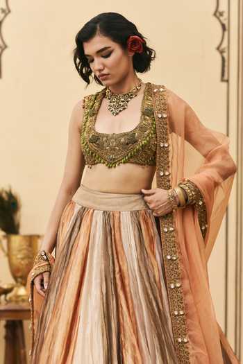 Itrh Multi Color Tissue, Net, Organza Square Neck Rangbahar Brocade Lehenga Set at Aza Fashions Itrh_Multi Color Tissue, Net, Organza Square Neck Rangbahar Brocade Lehenga Set _at_Aza_Fashions