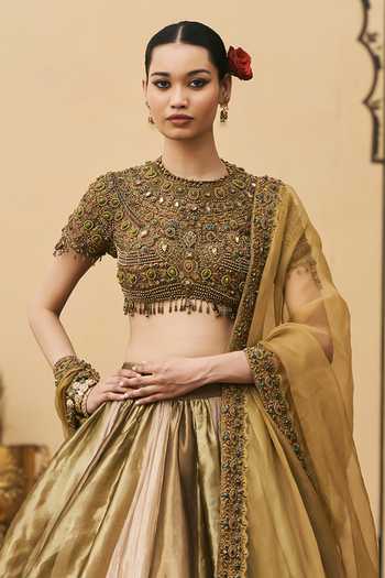 Itrh Multi Color Tissue, Net, Organza Round Neck Rangoli Brocade Lehenga Online at Aza Fashions Itrh_Multi Color Tissue, Net, Organza Round Neck Rangoli Brocade Lehenga _Online_at_Aza_Fashions