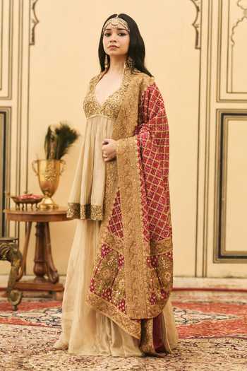 Itrh Sunhari-Gulal Bandhej Pattern Peplum Kurta Set 