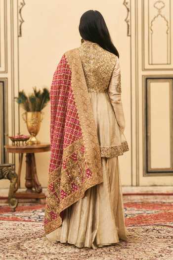 Itrh Sunhari-Gulal Bandhej Pattern Peplum Kurta Set 