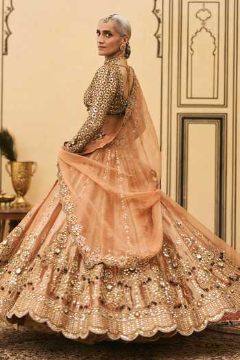 Buy Itrh Orange Tissue, Organza Deep Neck Chaand Baali Embroidered Lehenga Set Online at Aza Fashions Buy_Itrh_Orange Tissue, Organza Deep Neck Chaand Baali Embroidered Lehenga Set _Online_at_Aza_Fashions