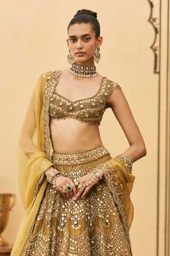Itrh Yellow Tissue, Organza Sweetheart Neck Sarson Embroidered Lehenga Set Online at Aza Fashions Itrh_Yellow Tissue, Organza Sweetheart Neck Sarson Embroidered Lehenga Set _Online_at_Aza_Fashions