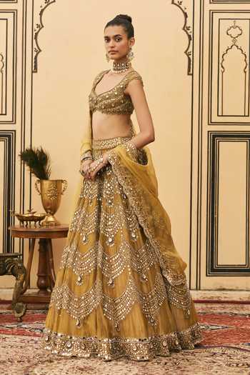 Buy Itrh Yellow Tissue, Organza Sweetheart Neck Sarson Embroidered Lehenga Set Online at Aza Fashions Buy_Itrh_Yellow Tissue, Organza Sweetheart Neck Sarson Embroidered Lehenga Set _Online_at_Aza_Fashions