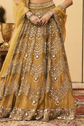 Shop Itrh Yellow Tissue, Organza Sweetheart Neck Sarson Embroidered Lehenga Set Online at Aza Fashions Shop_Itrh_Yellow Tissue, Organza Sweetheart Neck Sarson Embroidered Lehenga Set _Online_at_Aza_Fashions