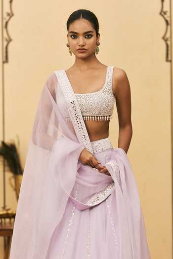 Itrh Purple Organza Scoop Neck Baingani Embroidered Lehenga Set Online at Aza Fashions Itrh_Purple Organza Scoop Neck Baingani Embroidered Lehenga Set _Online_at_Aza_Fashions