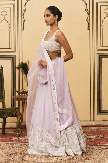 Buy Itrh Purple Organza Scoop Neck Baingani Embroidered Lehenga Set Online at Aza Fashions Buy_Itrh_Purple Organza Scoop Neck Baingani Embroidered Lehenga Set _Online_at_Aza_Fashions