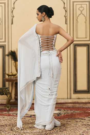 Itrh Falsai Pre-Draped Saree With Embroidered Corset 