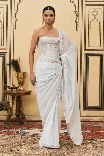 Itrh Falsai Pre-Draped Saree With Embroidered Corset 