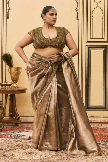 Itrh Bhoori Pre-Draped Saree With Embroidered Blouse 