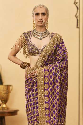 Itrh Purple Georgette, Organza Banafsha Ombre Embroidered Saree With Blouse Online at Aza Fashions Itrh_Purple Georgette, Organza Banafsha Ombre Embroidered Saree With Blouse _Online_at_Aza_Fashions