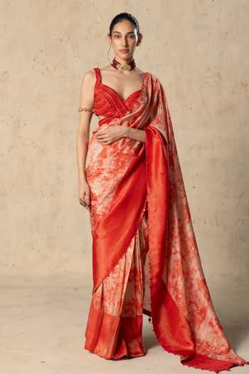 Basil Leaf Printed Tissue Saree With Blouse