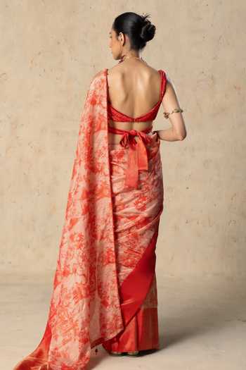 Basil Leaf Printed Tissue Saree With Blouse