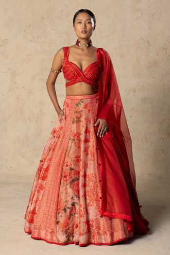 Basil Leaf Printed Tissue Lehenga Set 