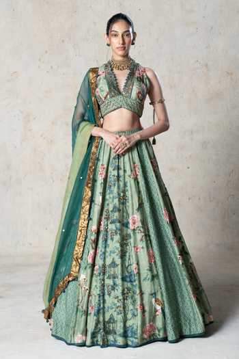 Basil Leaf Emerald Printed Lehenga Set 