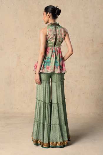 Basil Leaf Emerald Flow Printed Top & Pant Set 