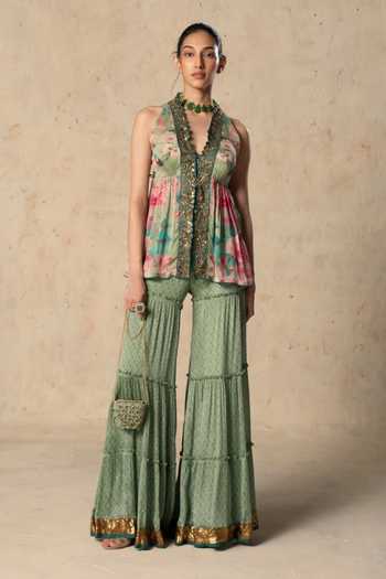 Basil Leaf Emerald Flow Printed Top & Pant Set 