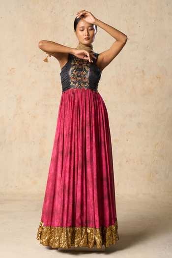 Buy Basil Leaf Pink Satin, Linen, Chiffon, Net Round Neck Embroidered Anarkali With Dupatta Online at Aza Fashions Buy_Basil Leaf_Pink Satin, Linen, Chiffon, Net Round Neck Embroidered Anarkali With Dupatta _Online_at_Aza_Fashions