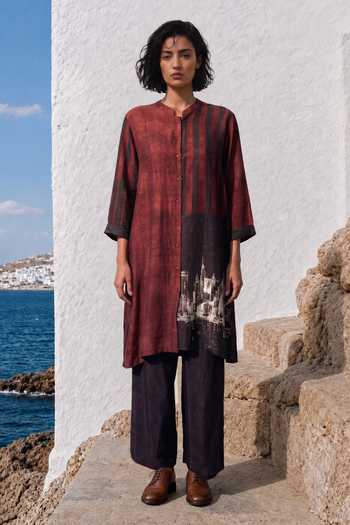 Basil Leaf Earthline Linen Silk Kurta & Pant Set 