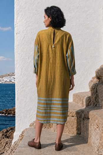 Basil Leaf Striped Hem Shirt Dress 