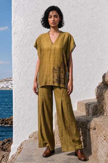 Basil Leaf Linen Silk Top & Pant Set 
