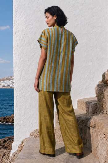 Basil Leaf Linen Silk Top & Pant Set 