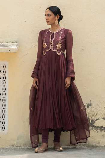 Baise Gaba Maroon Chiffon, Satin, Lycra, Organza, Zohra Embroidered Koti And Anarkali Set Online at Aza Fashions Baise Gaba_Maroon Chiffon, Satin, Lycra, Organza, Zohra Embroidered Koti And Anarkali Set _Online_at_Aza_Fashions