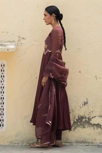 Buy Baise Gaba Maroon Chiffon, Satin, Lycra, Organza, Zohra Embroidered Koti And Anarkali Set Online at Aza Fashions Buy_Baise Gaba_Maroon Chiffon, Satin, Lycra, Organza, Zohra Embroidered Koti And Anarkali Set _Online_at_Aza_Fashions