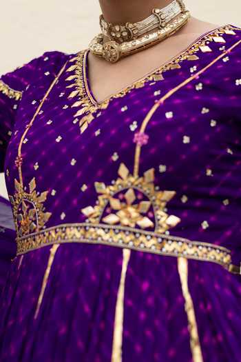 Buy Baise Gaba Purple Georgette, Satin, Lycra, Organza Yamini Mothda Leheriya Anarkali Set Online at Aza Fashions Buy_Baise Gaba_Purple Georgette, Satin, Lycra, Organza Yamini Mothda Leheriya Anarkali Set _Online_at_Aza_Fashions