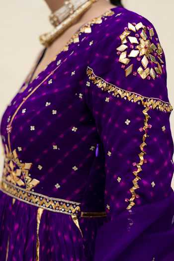 Buy Baise Gaba Purple Georgette, Satin, Lycra, Organza Yamini Mothda Leheriya Anarkali Set Buy_Baise Gaba_Purple Georgette, Satin, Lycra, Organza Yamini Mothda Leheriya Anarkali Set
