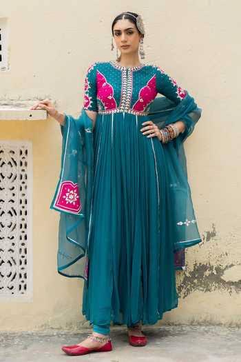 Baise Gaba Firoza Gota Patti Work Anarkali Set 