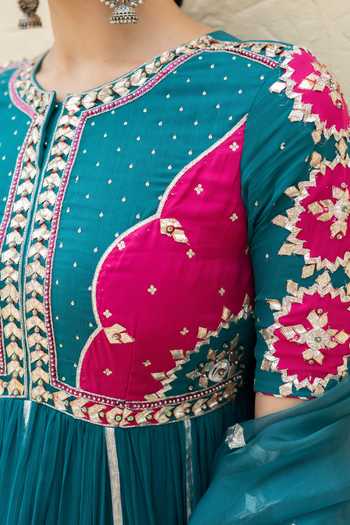 Baise Gaba Pink Chiffon, Satin, Lycra, Organza Crew Firoza Gota Patti Work Anarkali Set at Aza Fashions Baise Gaba_Pink Chiffon, Satin, Lycra, Organza Crew Firoza Gota Patti Work Anarkali Set _at_Aza_Fashions