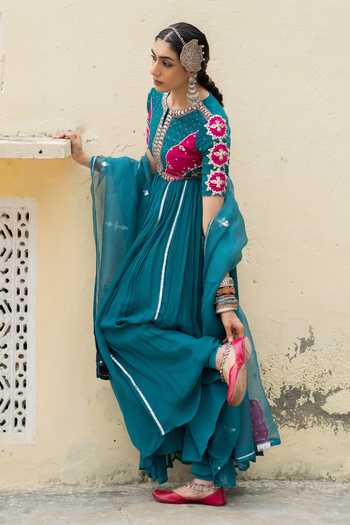 Buy Baise Gaba Pink Chiffon, Satin, Lycra, Organza Crew Firoza Gota Patti Work Anarkali Set Buy_Baise Gaba_Pink Chiffon, Satin, Lycra, Organza Crew Firoza Gota Patti Work Anarkali Set