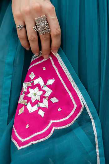 Shop Baise Gaba Pink Chiffon, Satin, Lycra, Organza Crew Firoza Gota Patti Work Anarkali Set Shop_Baise Gaba_Pink Chiffon, Satin, Lycra, Organza Crew Firoza Gota Patti Work Anarkali Set