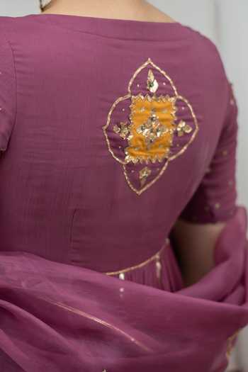 Baise Gaba Purple Chiffon, Satin, Lycra, Organza V-neck Shab Goti Patti Work Anarkali Set Online at Aza Fashions Baise Gaba_Purple Chiffon, Satin, Lycra, Organza V-neck Shab Goti Patti Work Anarkali Set _Online_at_Aza_Fashions