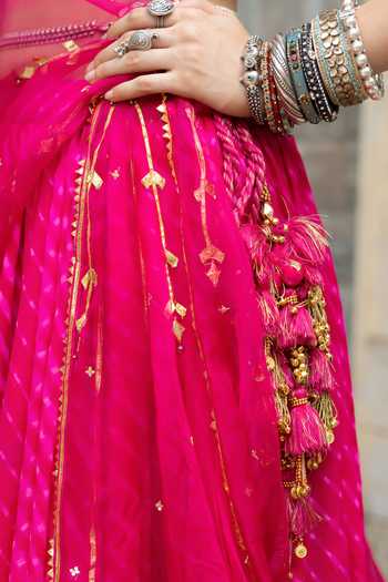 Baise Gaba Pink Georgette, Organza Square Neck Varnika Mothda Leheriya Lehenga Set at Aza Fashions Baise Gaba_Pink Georgette, Organza Square Neck Varnika Mothda Leheriya Lehenga Set _at_Aza_Fashions